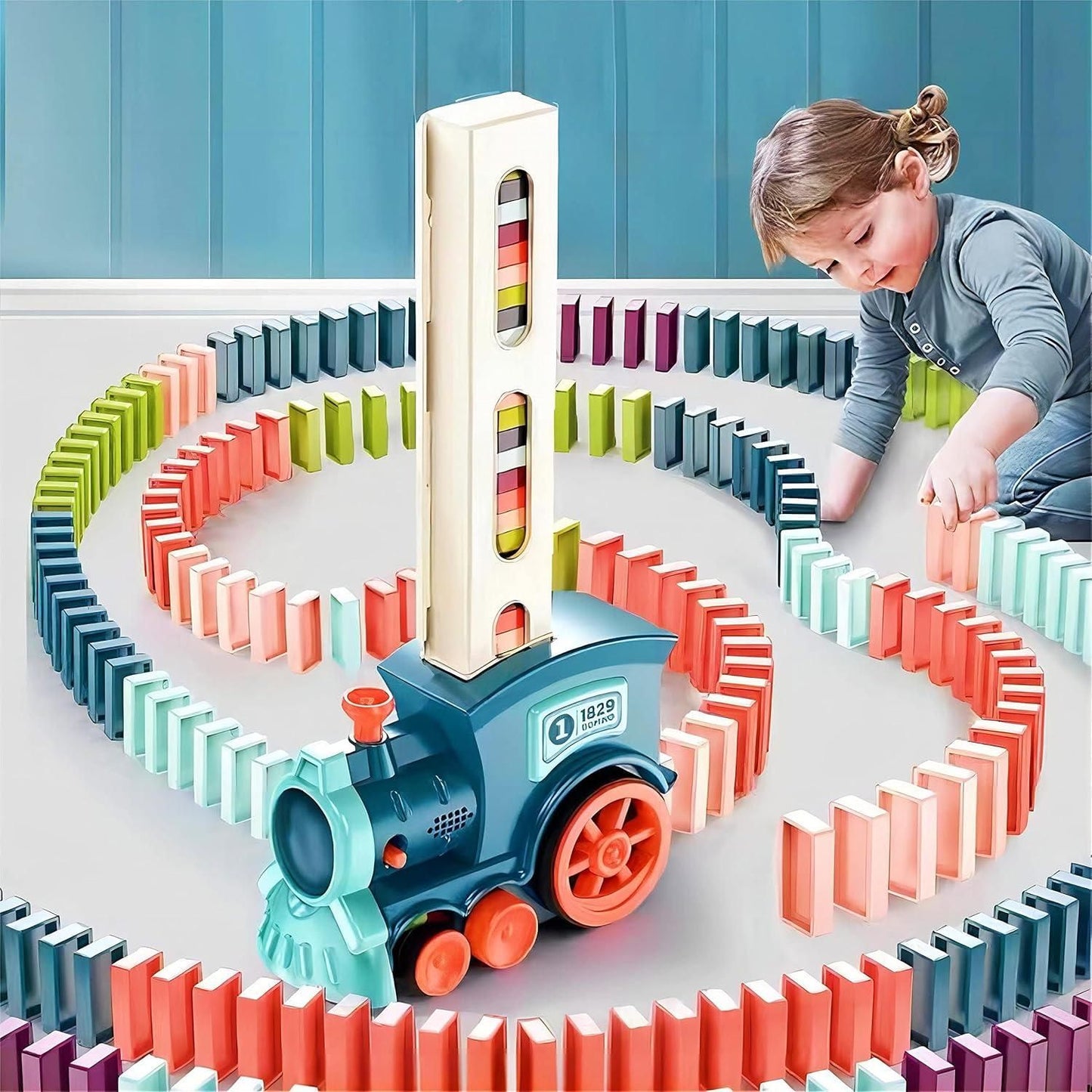 Train Toy Domino Set for Kids – Automatic Domino Laying Train with Sound Effects & 40 Colorful Blocks (BPA-Free Plastic)
