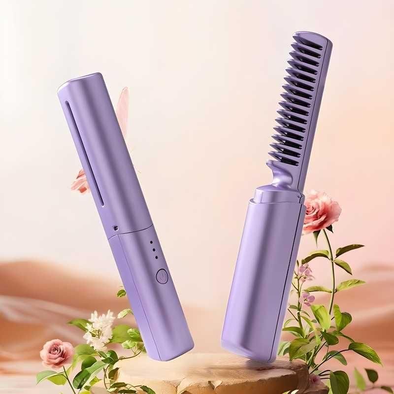 Meneflix Portable Mini Hair Straightener – Cordless Rechargeable Hot Comb with 200°C Adjustable Heat