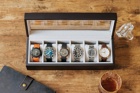 Wood Watch Box Organizer with Glass Display | 6-Slot Wooden Watch Storage Case | Luxury Watch Holder for Men & Women